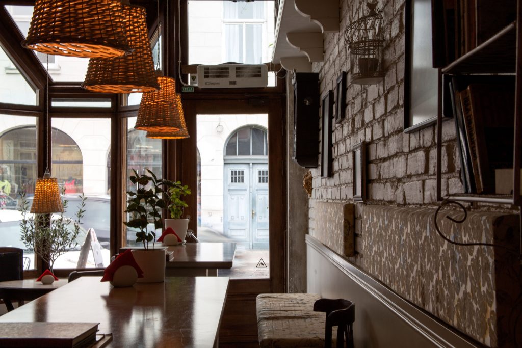 a coffee shop with a view on the street